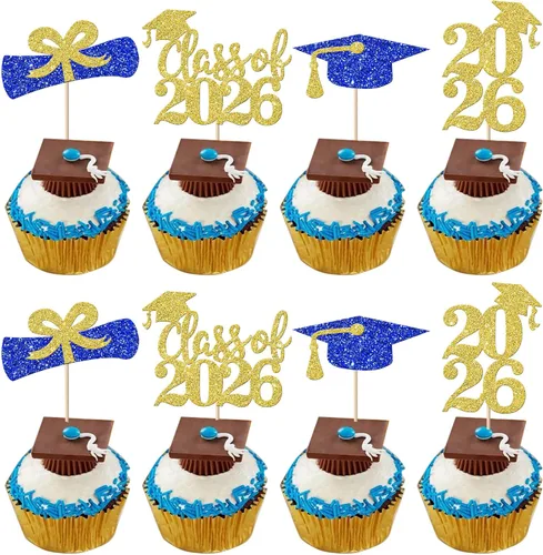 Miniatura 30 de Paquete de 24 adornos para cupcakes de clase 2025 con purpurina 2025 para diploma de graduación 2025 para cupcakes temáticos de graduación 2025