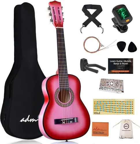 Miniatura 13 de ADM - Guitarra acústica para principiantes, 30 pulgadas, cuerdas de nailon, guitarra de madera para niños y estudiantes, lecciones en línea