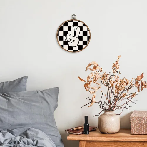 Miniatura 2 de KSDUT Arte retro para decoración de pared para el aula, arte de pared preppy a cuadros negros, marco de lienzo para colgar, letrero de paz