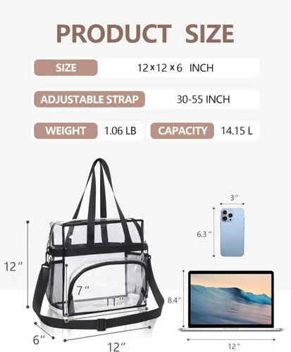 Miniatura 4 de Lyingflat Clear Bag for Stadium Events Clear Tote Bag with Removable Strap Transparent Bag for Sporting Concert Work