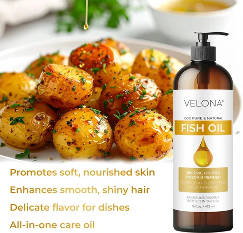 Miniatura 5 de velona - Aceite de pescado omega-3, 8 onzas líquidas, aceite portador 100% puro y natural, refinado, vitamina E, D, omega-3, cocina, cara, cuerpo