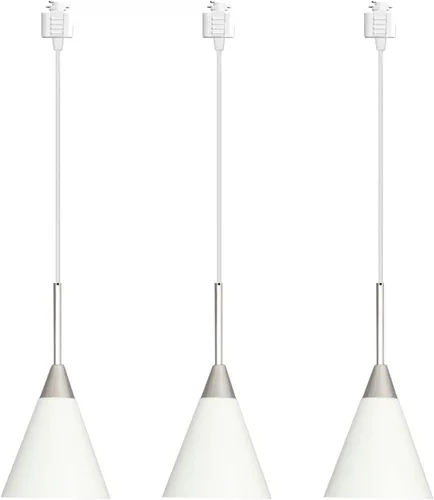 Kiven Iluminación de riel tipo H, 3 luces moderna halo pista colgante luz con pantalla de hierro blanco, pedante de luz de pista para dormitorio,