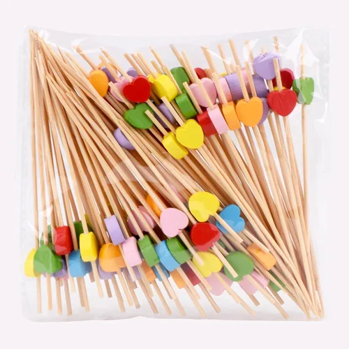 Miniatura 9 de JtmyAota 100 unidades de palillos de dientes de bambú con forma de corazón, púas de cóctel de bambú naturales para aperitivos, pastel de frutas, Rosa