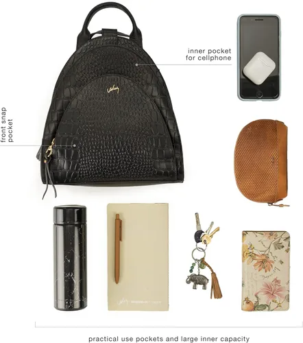 Miniatura 6 de VELEZ Mini mochila de cuero de grano completo + pequeña cartera negra para mujer