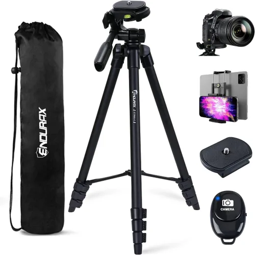 Endurax Trípode de cámara de 60 pulgadas para Canon Rebel Eos Nikon DSLR, trípodes de viaje para tableta de teléfono con control remoto, color negro
