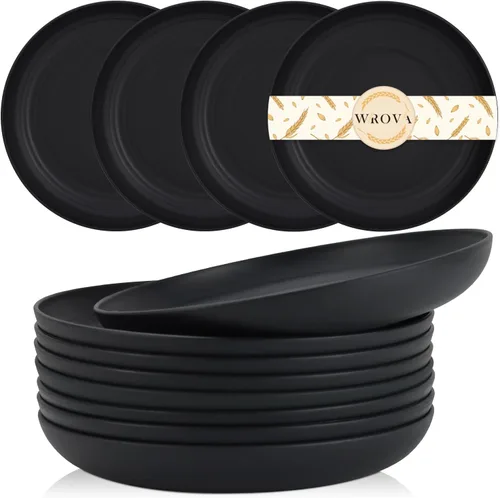 Miniatura 21 de Wrova Platos de paja de trigo – Juego de 8 platos llanos irrompibles de 8 pulgadas – Platos de plástico aptos para lavavajillas y microondas