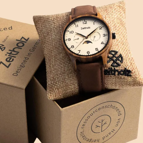 Miniatura 4 de Zeitholz Relojes de madera para hombre, reloj de madera, regalos, reloj analógico, nueva colección Klitten 1.654 in con movimiento de cuarzo japonés.