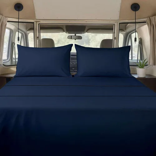 Miniatura 16 de Juego de sábanas de 4 piezas tamaño matrimonial para caravanas (53 x 75), color gris claro, bolsillo profundo para colchones de 15 pulgadas, Gris