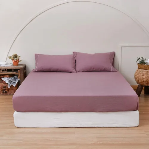 Miniatura 8 de Simple&Opulence Sábana bajera ajustable 100% lino tamaño matrimonial (1 pieza), funda de colchón de 14 pulgadas de profundidad de lino francés Morado