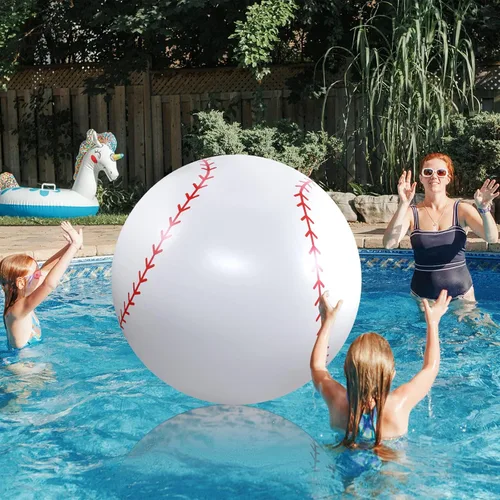 Miniatura 5 de Meooeck 2 pelotas inflables gigantes de béisbol de 40 pulgadas para playa, pelotas deportivas inflables de béisbol blanco, juegos de piscina