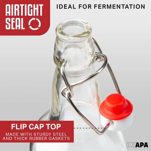 Miniatura 3 de Ilyapa Botellas de cerveza de vidrio transparente de 12 onzas para elaboración casera - Paquete de 12 con tapas abatibles para embotellado de cerveza