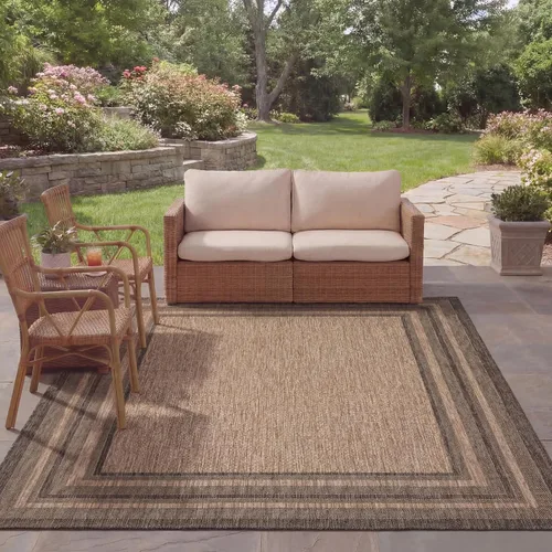 Miniatura 49 de SAFAVIEH Alfombra lavable al aire libre Courtyard Collection – 4' x 5'7", beige oscuro y beige, no desprende pelusa y fácil de limpiar, ideal