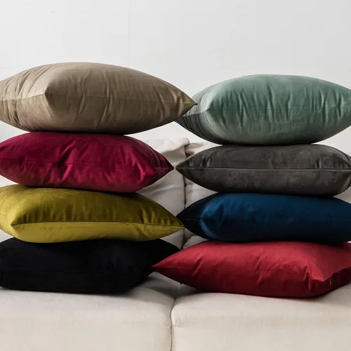 Miniatura 5 de Juego de 2 fundas de almohada decorativas de terciopelo de 14 x 14 pulgadas con cremallera, fundas de cojín cuadradas suaves y lisas de lujo