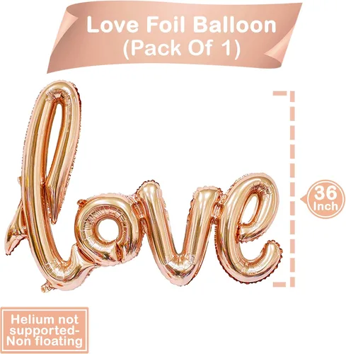Miniatura 3 de Katchon - Set decorativo de globos de papel de aluminio, diseño "love", corazón, rosado