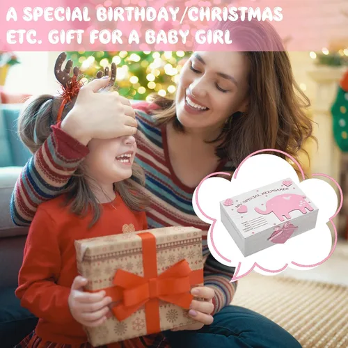 Miniatura 5 de Soaoo Caja de recuerdos de madera 3D para bebés, caja de recuerdos de elefante para niñas y niños, regalo para nuevos padres, recién nacidos, Rosa