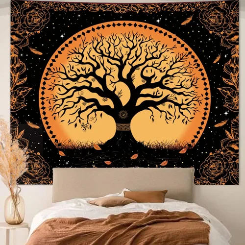 Miniatura 15 de Apdidl Tapiz en blanco y negro de noche estrellada, tapices de montaña para dormitorio, tapiz estético de luna y estrellas, tapiz de pared