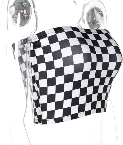 Miniatura 4 de Women Black and White Plaid Sexy Strapless Tube Top