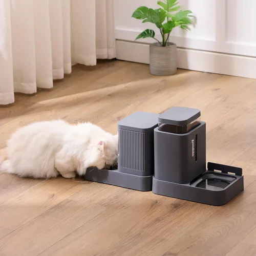 Miniatura 8 de ZOMISIA Alimentador de gravedad para gatos y dispensador de agua, alimentador automático 2 en 1 para gatos con rotación de 180 grados, 2
