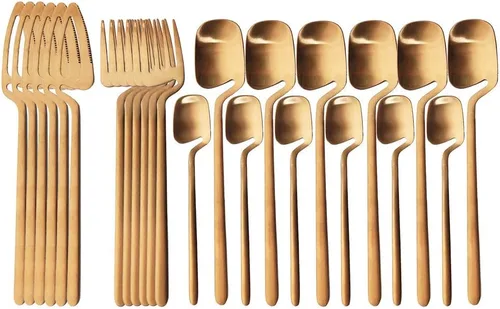 Miniatura 7 de Juego de cubiertos de 24 piezas con utensilios de cocina para servir, servicio para 6, utensilios de acero inoxidable 304, cuchillo, A-Negro