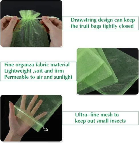 Miniatura 3 de Kikhope 100 bolsas de protección de frutas, bolsa de malla para cubierta de frutas de jardín de 8 x 6 pulgadas, bolsas de red de frutas con cordón