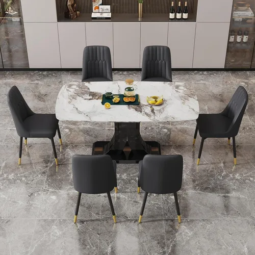 Miniatura 6 de Juego de 2 sillas de comedor, sillas de comedor modernas, equipadas con cojines de respaldo de cuero PU y patas de metal negro, adecuadas