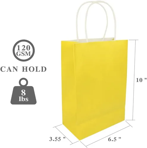 Miniatura 2 de Ottin Bolsas de papel de estraza amarillas con asa, paquete de 30 bolsas de regalo envueltas en papel a granel para niños, cumpleaños, manualidades