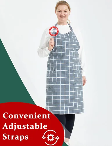 Miniatura 6 de Delantales de algodón y lino para hornear, talla grande, para mujer, con bolsillos, cocina