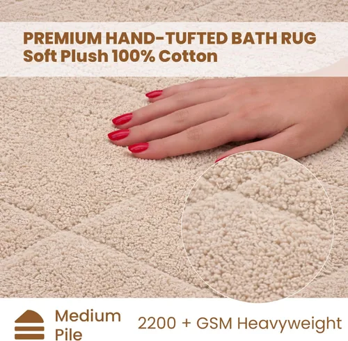 Miniatura 3 de C23 Alfombra de baño de 1 pie 8 pulgadas x 2 pies 8 pulgadas, alfombra de baño suave de felpa copetuda 100% algodón con respaldo de látex