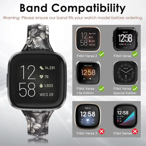 Miniatura 6 de TOYOUTHS Correa de cuero compatible con Fitbit Versa/Versa 2, correas de reloj para mujeres y hombres, pulseras delgadas de cuero genuino de Negro