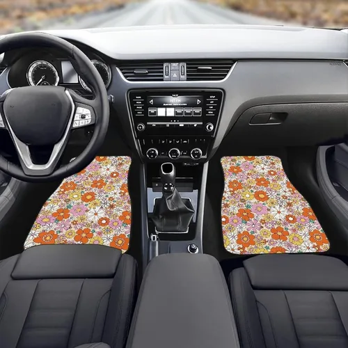 Miniatura 3 de Tapete de piso de automóvil con diseño floral de margaritas hippie abstractas, almohadillas antideslizantes, accesorios de automóvil para mujeres