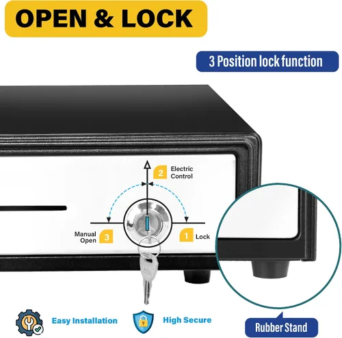 Miniatura 5 de HK SYSTEMS Cajón de efectivo negro resistente frontal de 16 pulgadas "acero inoxidable" con 5Bill/5Coin
