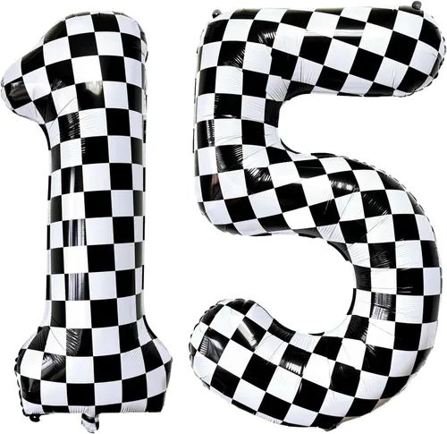 Miniatura 28 de Lovoir Globos gigantes de 40 pulgadas con temática de autos de carreras con el número 3, color negro y blanco para decoración de fiesta de tercer
