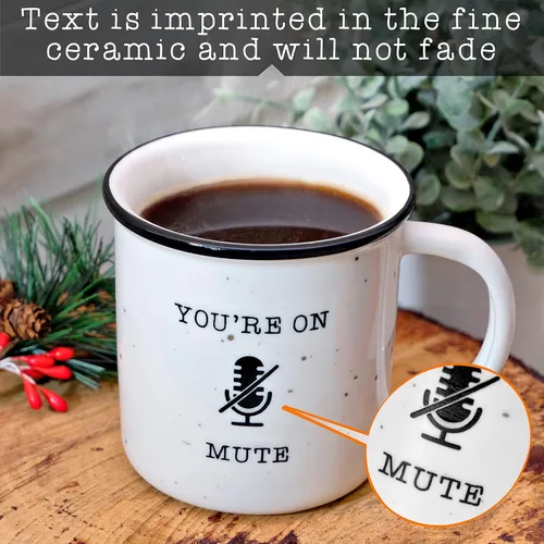 Miniatura 4 de MAINEVENT Taza de café de cerámica con texto en inglés "You're On Mute", taza de café de 11 onzas, tazas de café de granja, ideas de regalo, taza