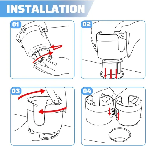 Miniatura 6 de Expansor de portavasos doble para automóvil, adaptador multifuncional 2 en 1 para portavasos de vehículo con base ajustable, organizador extensor