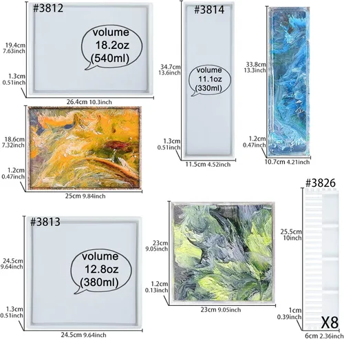 Miniatura 2 de Moldes de silicona de resina epoxi con bordes elevados con marcos fijos, cuadrados y rectangulares, 3 en juego de tamaño grande