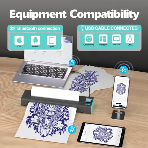 Miniatura 3 de XR3 - Impresora de plantillas de tatuaje, impresora de tatuajes con pantalla LED y 10 piezas de papel de transferencia, impresora térmica portátil