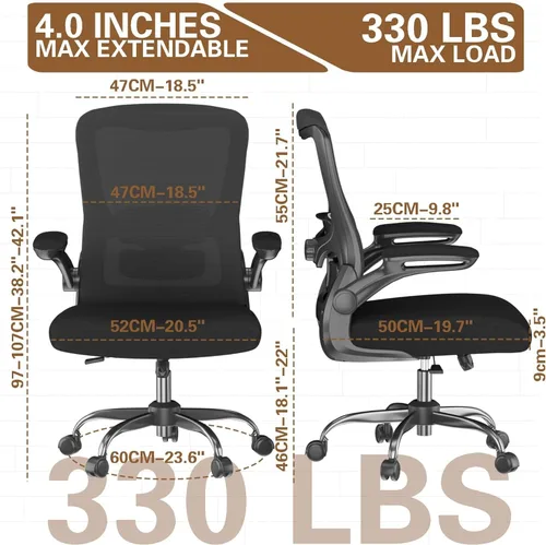 Miniatura 2 de Silla de oficina ergonómica, silla de escritorio con respaldo alto y soporte lumbar ajustable, respaldo de malla transpirable, capacidad de 330