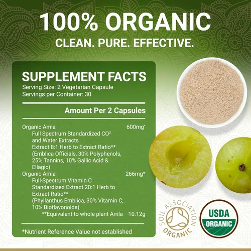 Miniatura 5 de True Veda Cápsulas en polvo de amla orgánica Amla Powder Vitamina C orgánica Suplemento de amalaki de extracto natural de grosella espinosa india