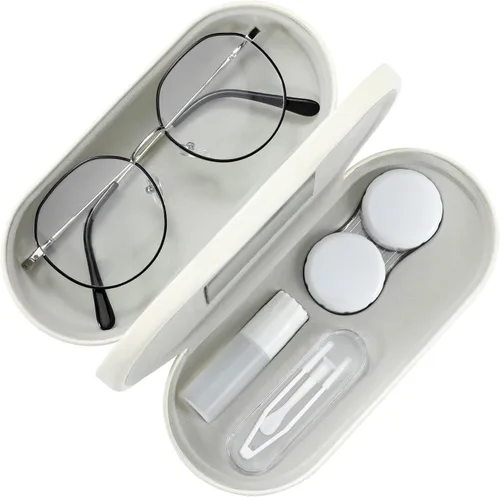 Miniatura 18 de MoKo Estuche Doble para Gafas, Estuche para Lentes de Contacto con Pinzas Removedoras con Espejo, 2 en 1 de Doble Cara Portátil, Caja Soporte Azul