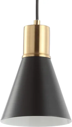 Miniatura 7 de JONATHAN Y Colgante LED de hierro moderno Apollo de mediados de siglo de 6 pulgadas, color negro/latón dorado, pantalla de metal negro, lámpara