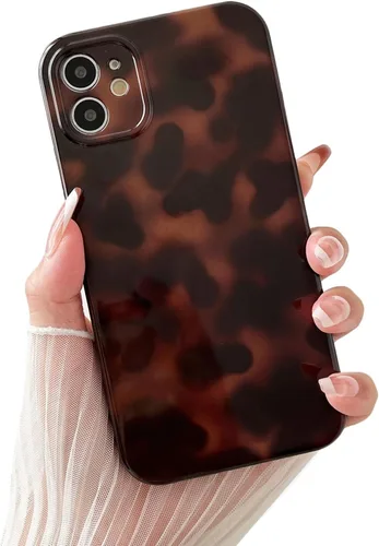 Miniatura 10 de Huahuacase Funda compatible con iPhone 11, diseño de caparazón de tortuga, retro, ámbar y marrón, estampado de guepardo leopardo, funda protectora