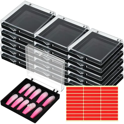 Landhoow Cajas para uñas a presión de 15 piezas con 30 cintas adhesivas, organizador de almacenamiento de uñas artificiales a presión, organizador