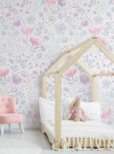 Miniatura 3 de Whimsy - Papel tapiz floral para pared, diseño de acuarela, despegar y pegar (paquete de 2 hojas (2 x 8 pies), rosa y morado