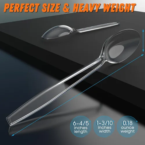 Miniatura 5 de 360 piezas cucharas de plástico transparente de 6.8", resistentes y sin BPA, resistentes al calor, cubiertos de plástico sólidos y duraderos
