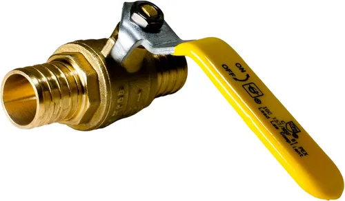 Miniatura 4 de XFITTING Paquete de 10 válvulas de bola Pex Barb de 1 pulgada, mango amarillo, válvula de bola Pex de puerto completo, latón