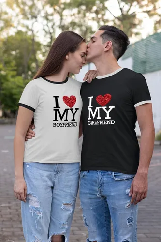 Miniatura 7 de TSIPR Camiseta I Love My Girlfriend GF con texto en inglés "I Love My Boyfriend BF con purpurina y corazón a juego para parejas, regalos del día