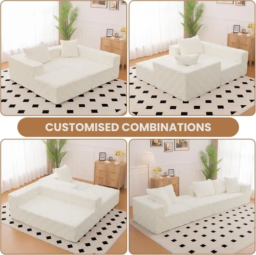 Miniatura 8 de Sofá modular seccional, sofá deshuesado en forma de L de 108 pulgadas con asiento profundo, sofá nube de pana para sala de estar, dormitorio,