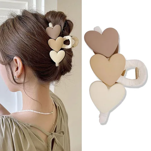 Pinzas para el cabello con forma de corazón de San Valentín, pinzas grandes de color caqui, accesorios para el cabello para mujeres y niñas,