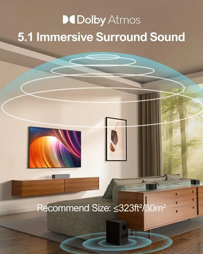 Miniatura 2 de ULTIMEA Barra de sonido Dolby Atmos 5.1, potencia máxima de 410 W, barras de sonido envolvente para Smart TV con subwoofer, sistema de sonido