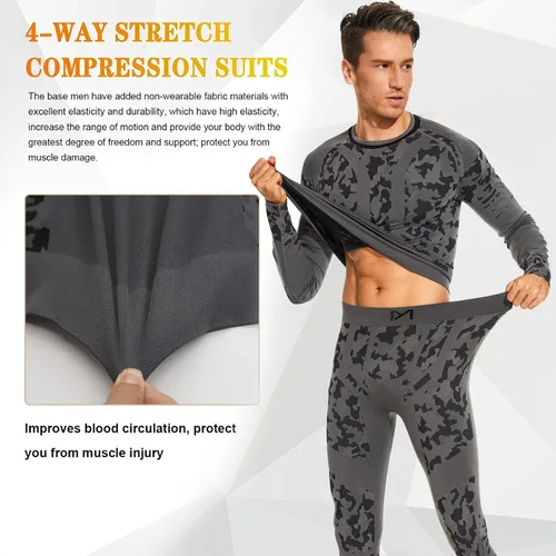 Miniatura 4 de Ropa interior térmica para hombre conjunto de pantalones largos de compresión de esquí capa base parte superior equipo para clima frío